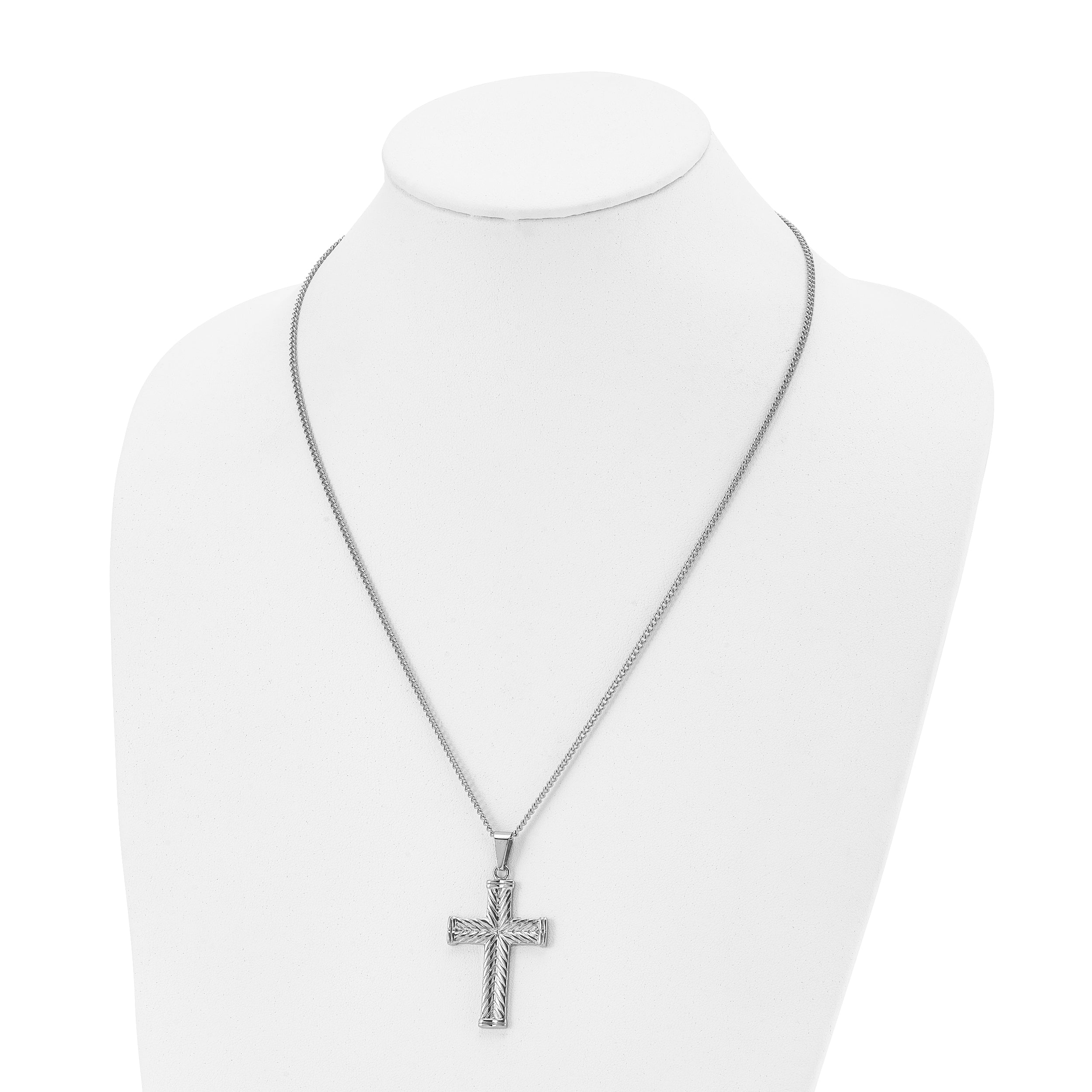 Stainless Steel Fancy Textured Cross Pendant Necklace SRN865