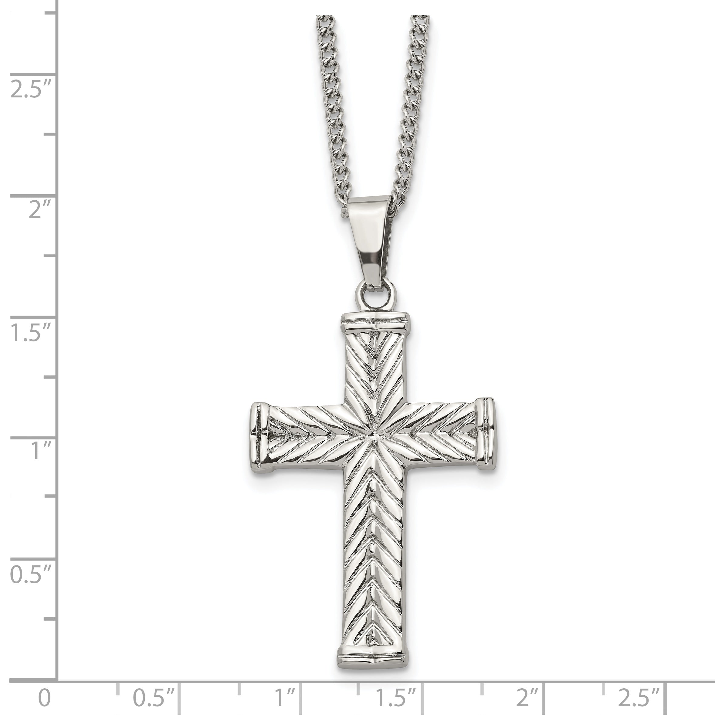 Stainless Steel Fancy Textured Cross Pendant Necklace SRN865