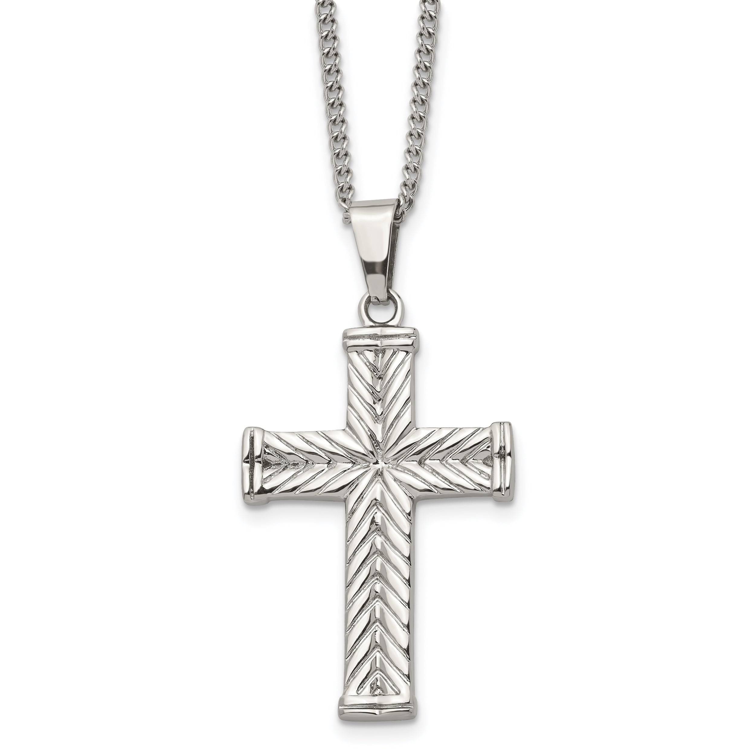 Stainless Steel Fancy Textured Cross Pendant Necklace SRN865