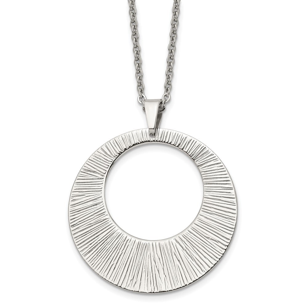 Chisel Stainless Steel Polished and Textured Circle Pendant on a 24 inch Cable Chain Necklace