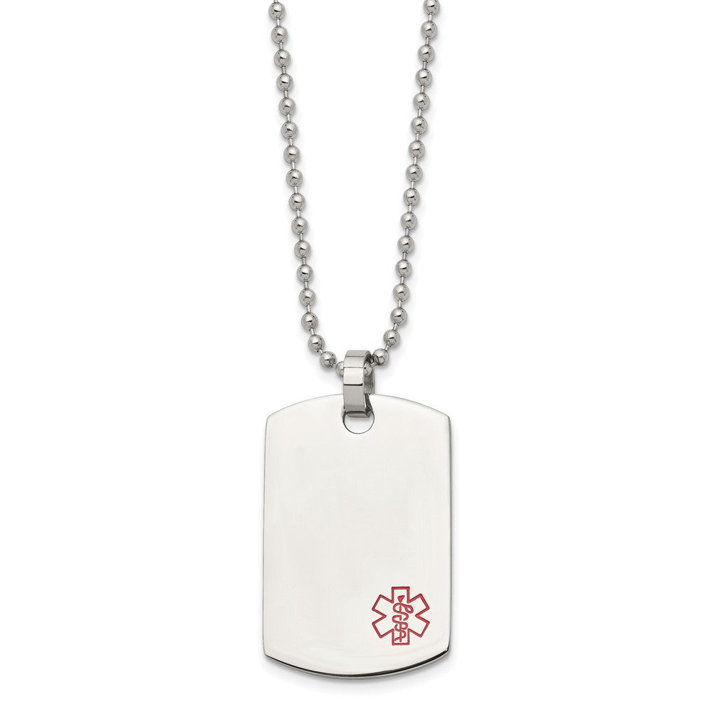 Chisel Stainless Steel Polished with Red Enamel Medical ID Dog Tag on a 24 inch Ball Chain Necklace