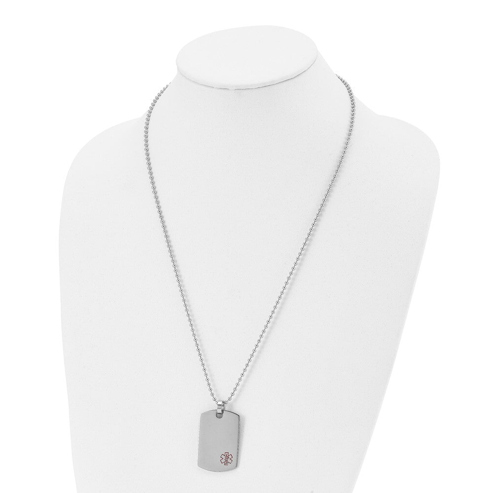 Chisel Stainless Steel Polished with Red Enamel Medical ID Dog Tag on a 24 inch Ball Chain Necklace