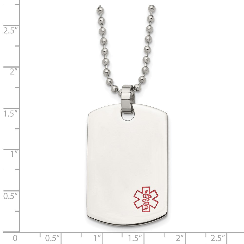 Chisel Stainless Steel Polished with Red Enamel Medical ID Dog Tag on a 24 inch Ball Chain Necklace