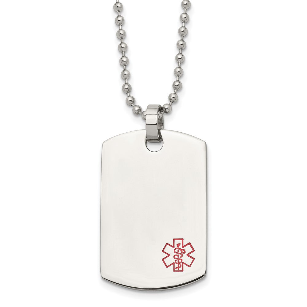 Chisel Stainless Steel Polished with Red Enamel Medical ID Dog Tag on a 24 inch Ball Chain Necklace