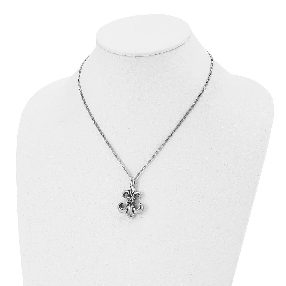 Stainless Steel Antiqued and Polished Fleur de lis 18in Necklace