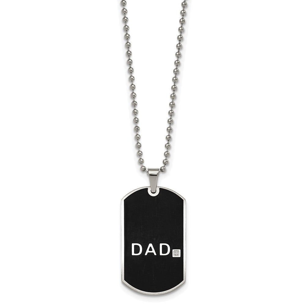 Chisel Stainless Steel Brushed Black IP-plated with CZ  DAD 8.75 inch Bracelet and 24 inch Necklace Set