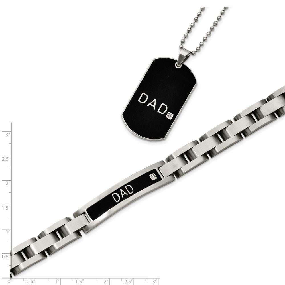 Chisel Stainless Steel Brushed Black IP-plated with CZ  DAD 8.75 inch Bracelet and 24 inch Necklace Set