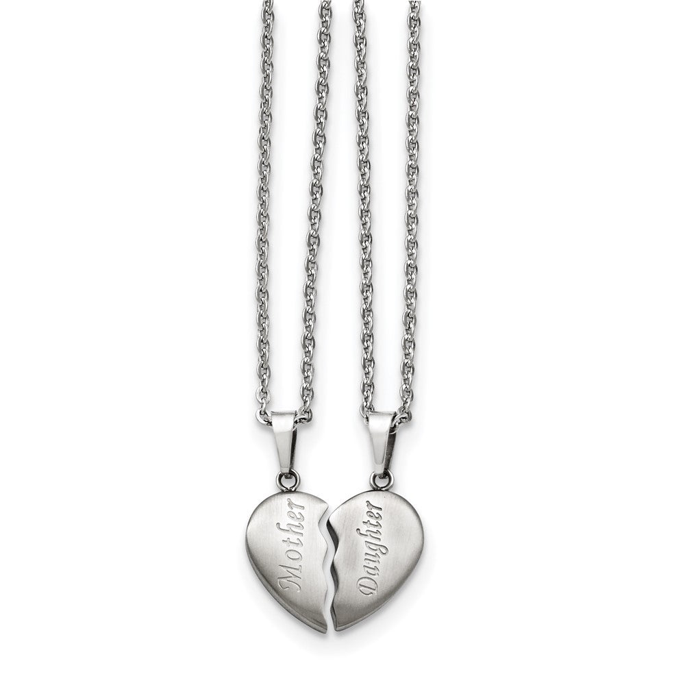 Chisel Stainless Steel Brushed Mother Daughter Heart Pendants on 18 inch Cable Chain Necklace Set