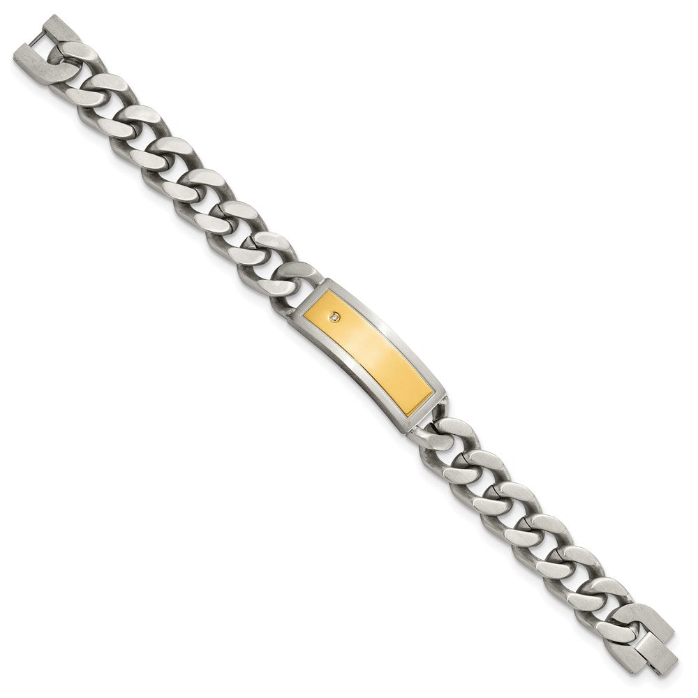 Chisel Stainless Steel Polished and Matte Yellow IP-plated with CZ 24 inchNecklace and 8.5 inch Bracelet Set