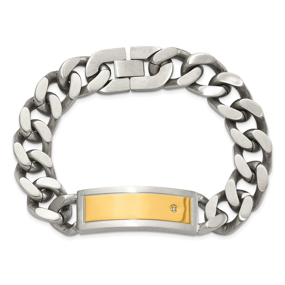 Chisel Stainless Steel Polished and Matte Yellow IP-plated with CZ 24 inchNecklace and 8.5 inch Bracelet Set