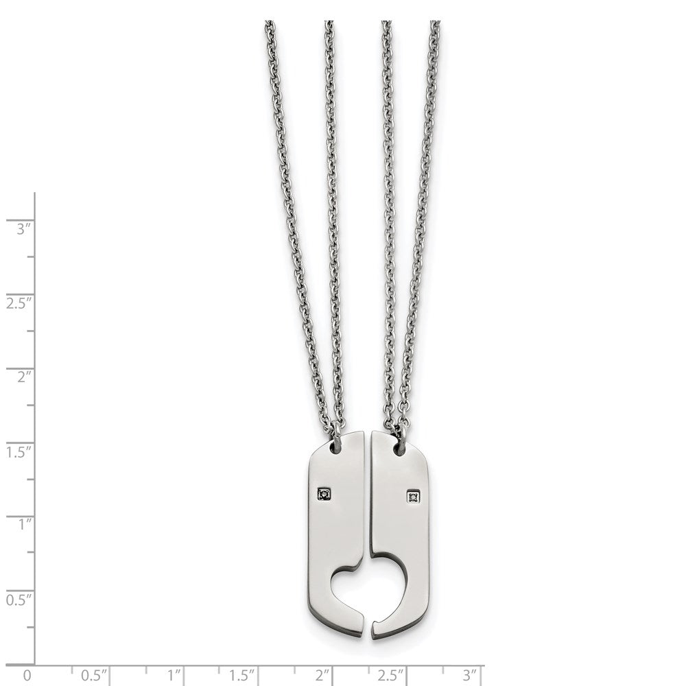 Stainless Steel Polished w/CZ 1/2 Hearts Dog Tag 20 inch Necklace Set