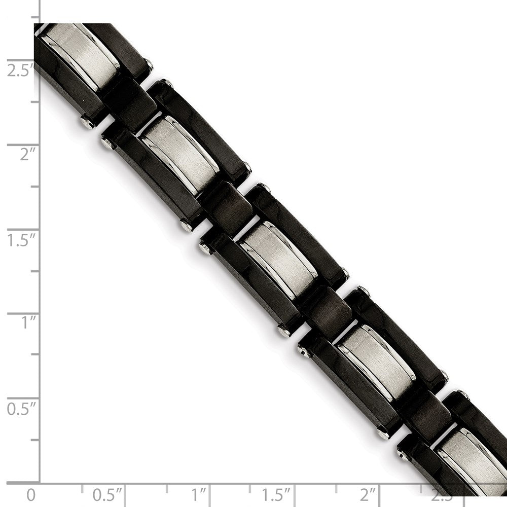 Stainless Steel Brushed and Polished Black IP-plated 8in Bracelet