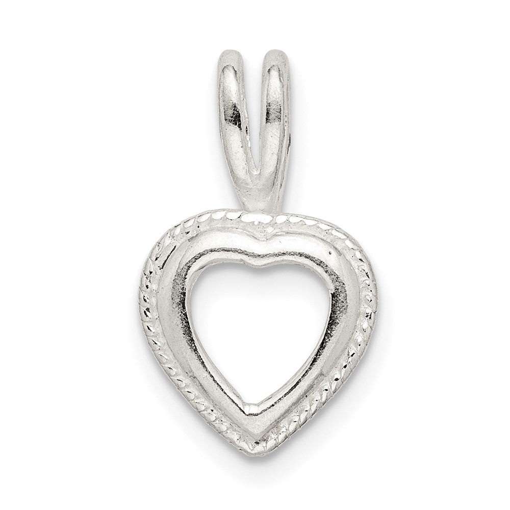 Sterling Silver Heart 4.0mm Rope Frame Back Set Fixed Bail Pendant Setting