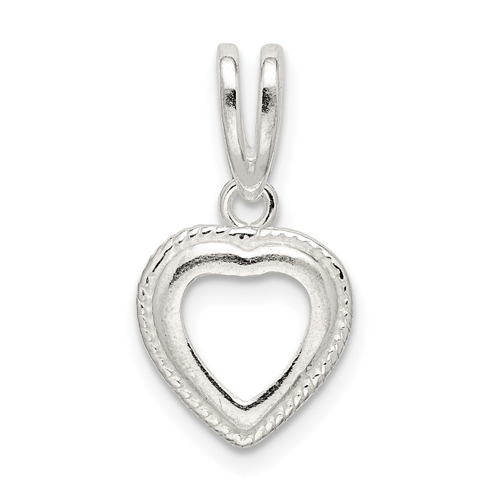 Sterling Silver Heart 9.0mm Rope Frame Back Set Loose Bail Pendant Setting