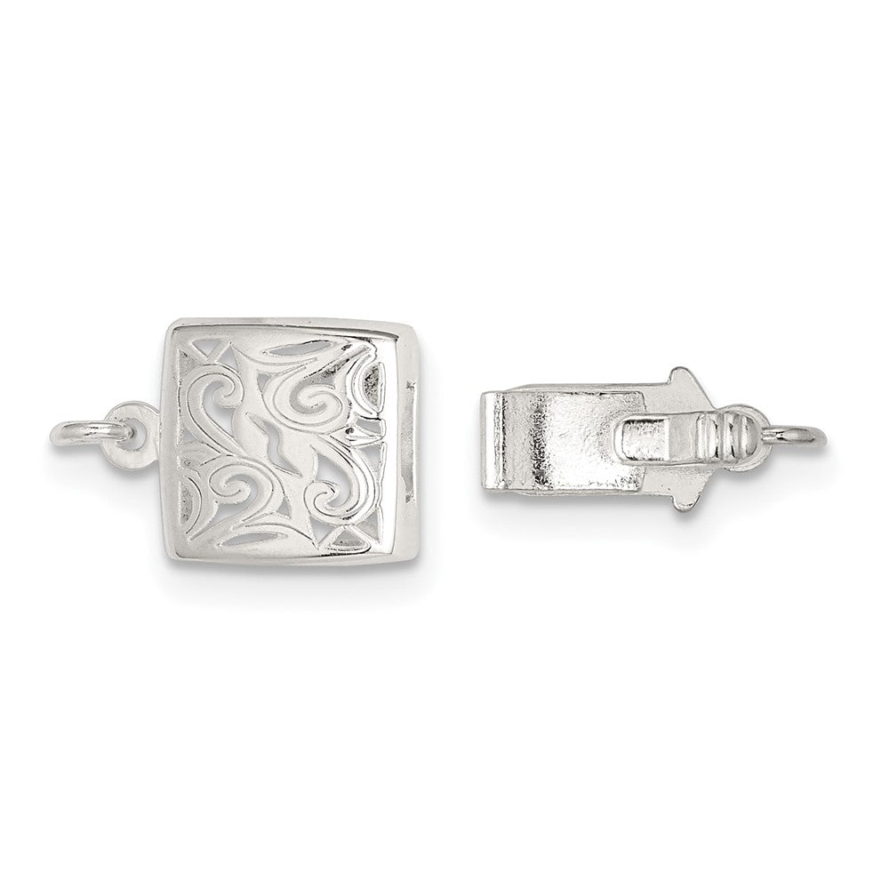 Sterling Silver 7.8mm Scroll Design Square Pearl/Bead Clasp