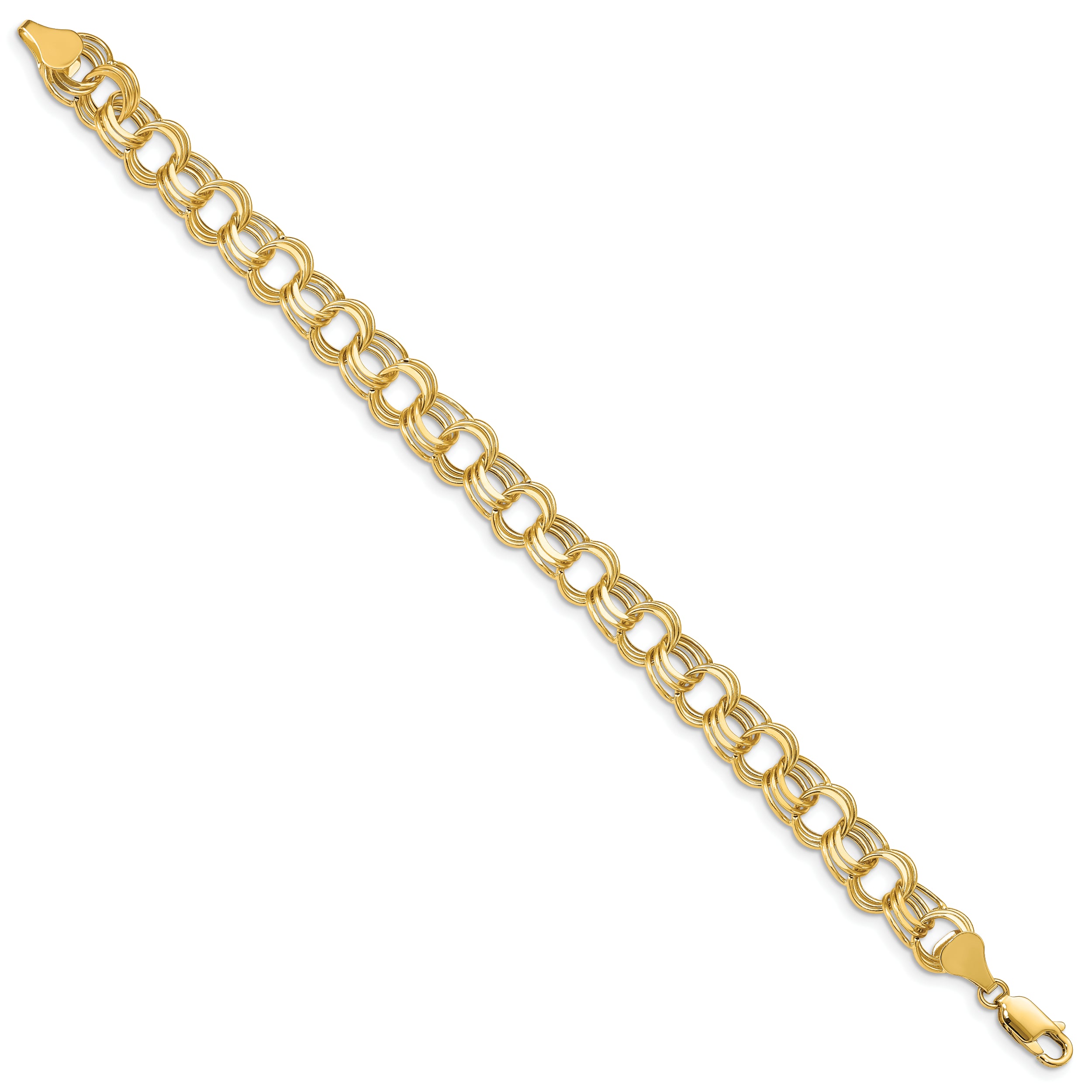 14k Lite 8.5mm Triple Link Charm Bracelet