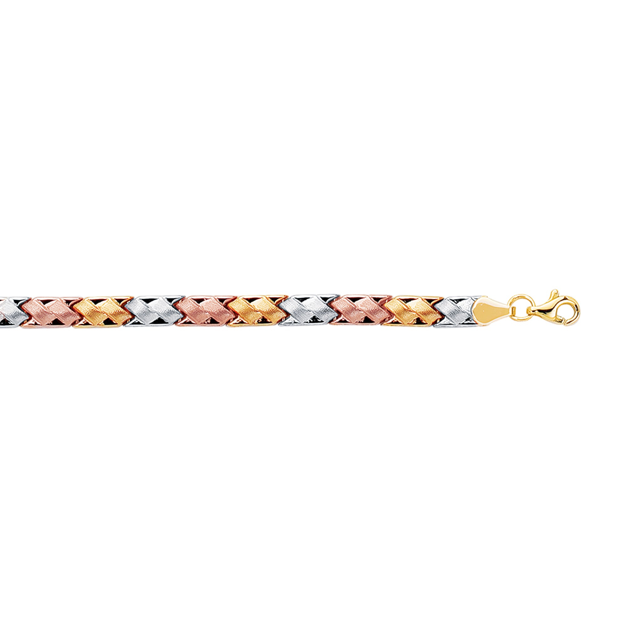 14K Tri-color Gold 7.25" Satin Mini X Stampato Bracelet