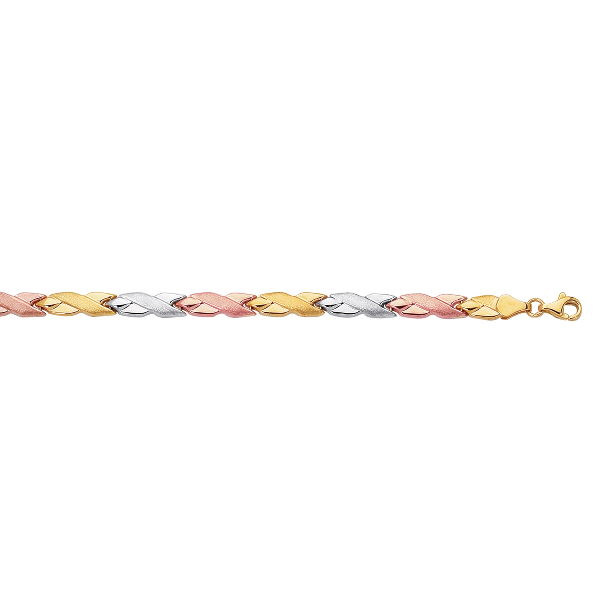 14K Tri-color Gold 7.25" Satin X Bracelet