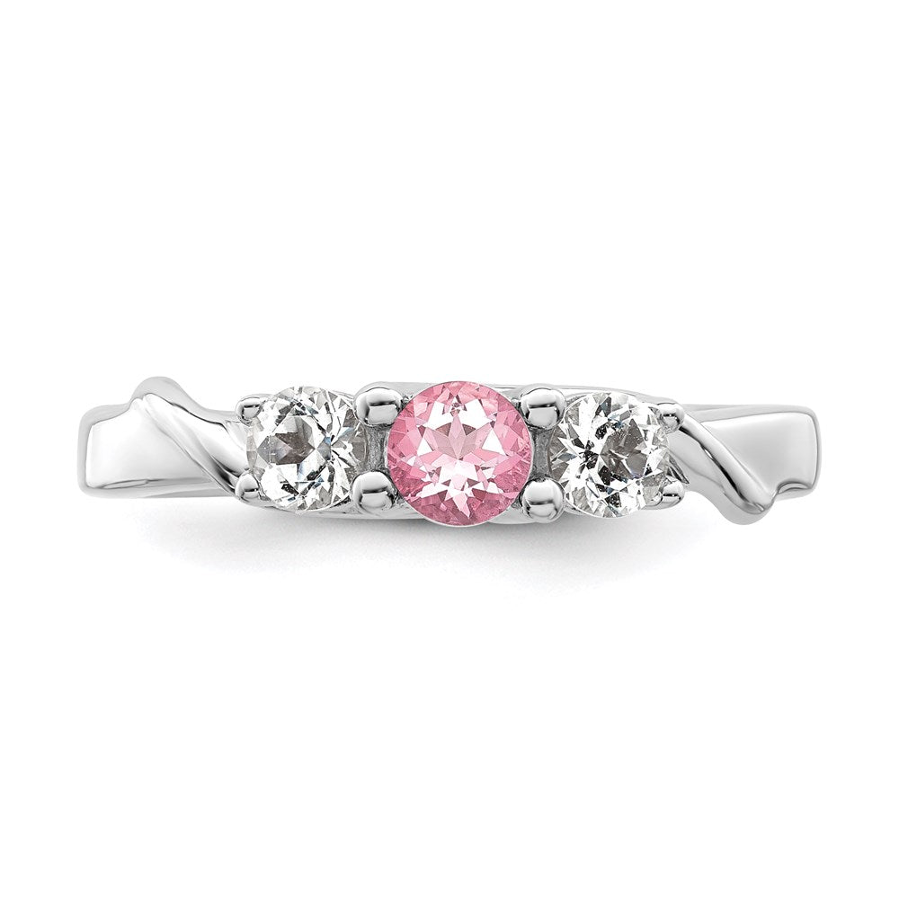 Survivor Collection Sterling Silver Rhodium-plated White and Pink Swarovski Topaz Joanna Ring