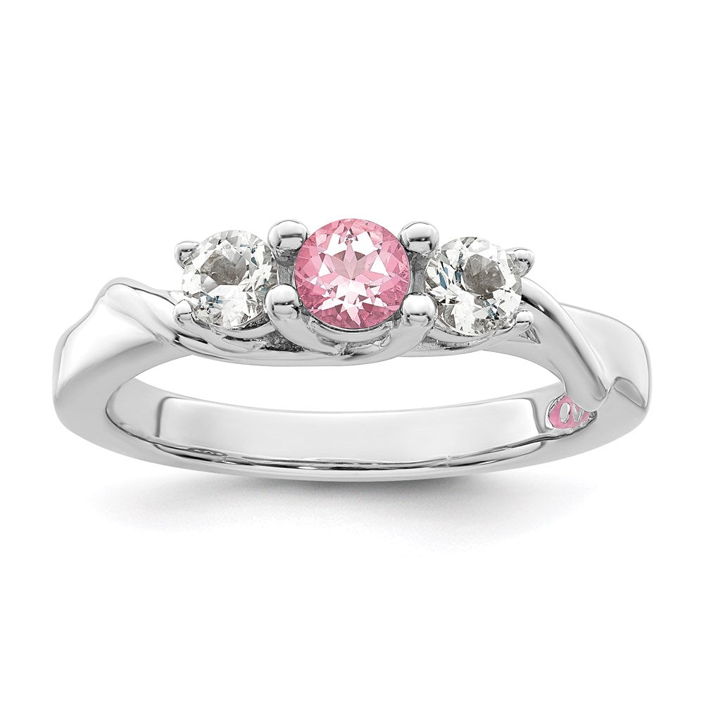 Survivor Collection Sterling Silver Rhodium-plated White and Pink Swarovski Topaz Joanna Ring