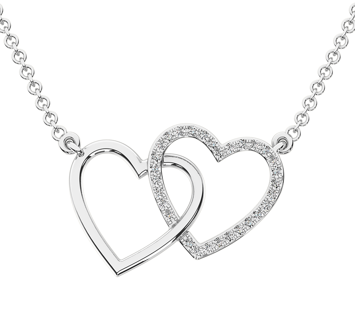 10K White Gold 1/10 Ct.Tw. Diamond Interlinked Heart Necklace