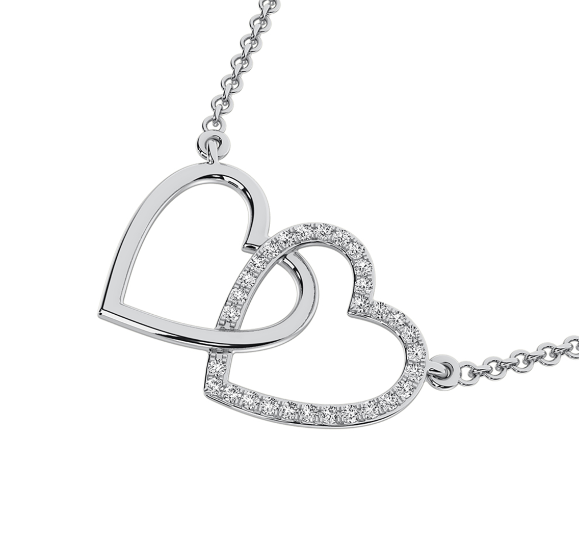 10K White Gold 1/10 Ct.Tw. Diamond Interlinked Heart Necklace