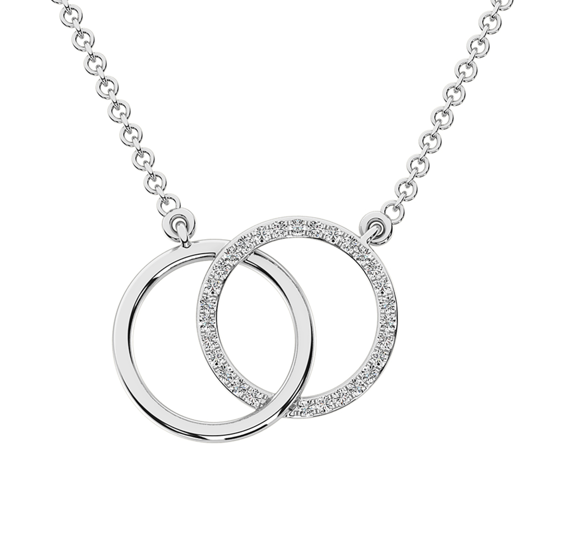 10K White Gold 1/10 Ct.Tw. Diamond Interlinked Circle Necklace