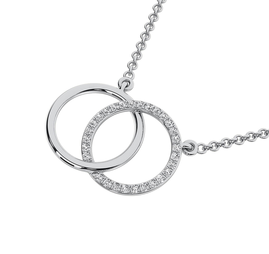 10K White Gold 1/10 Ct.Tw. Diamond Interlinked Circle Necklace