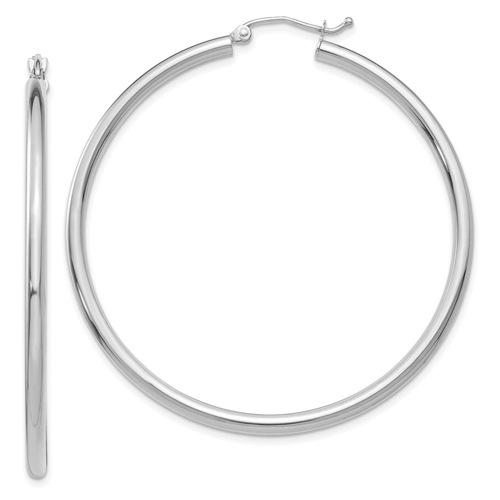 14K White Gold Polished 2.5mm Lightweight Tube Hoop Earrings