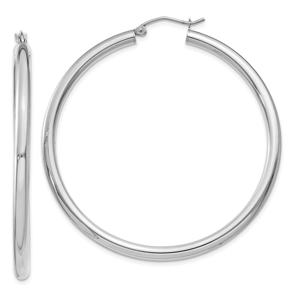 14K White Gold Polished 3mm Lightweight Tube Hoop Earrings