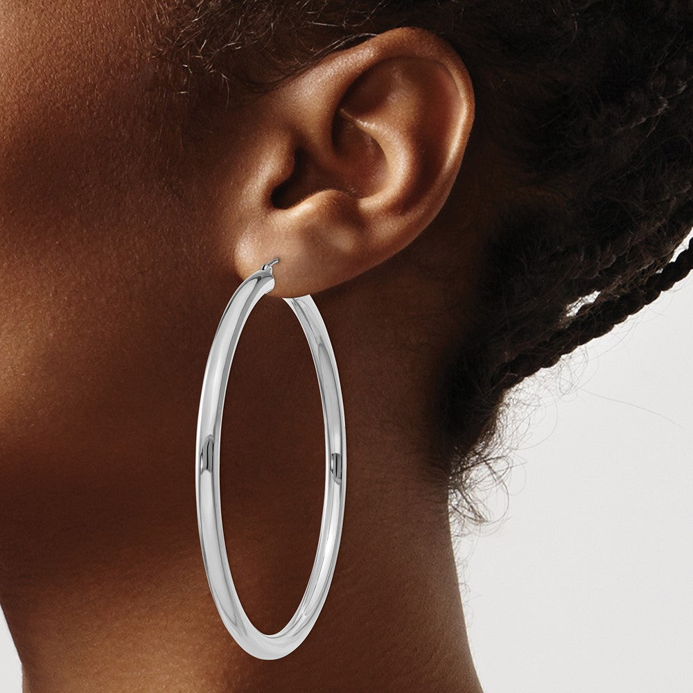 14K White Gold Polished 4mm Tube Hoop Earrings