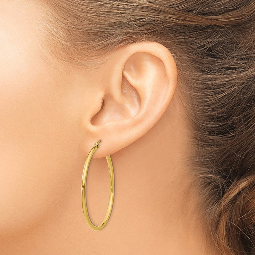 14k Polished 2x40mm Lightweight Tube Hoop Earrings