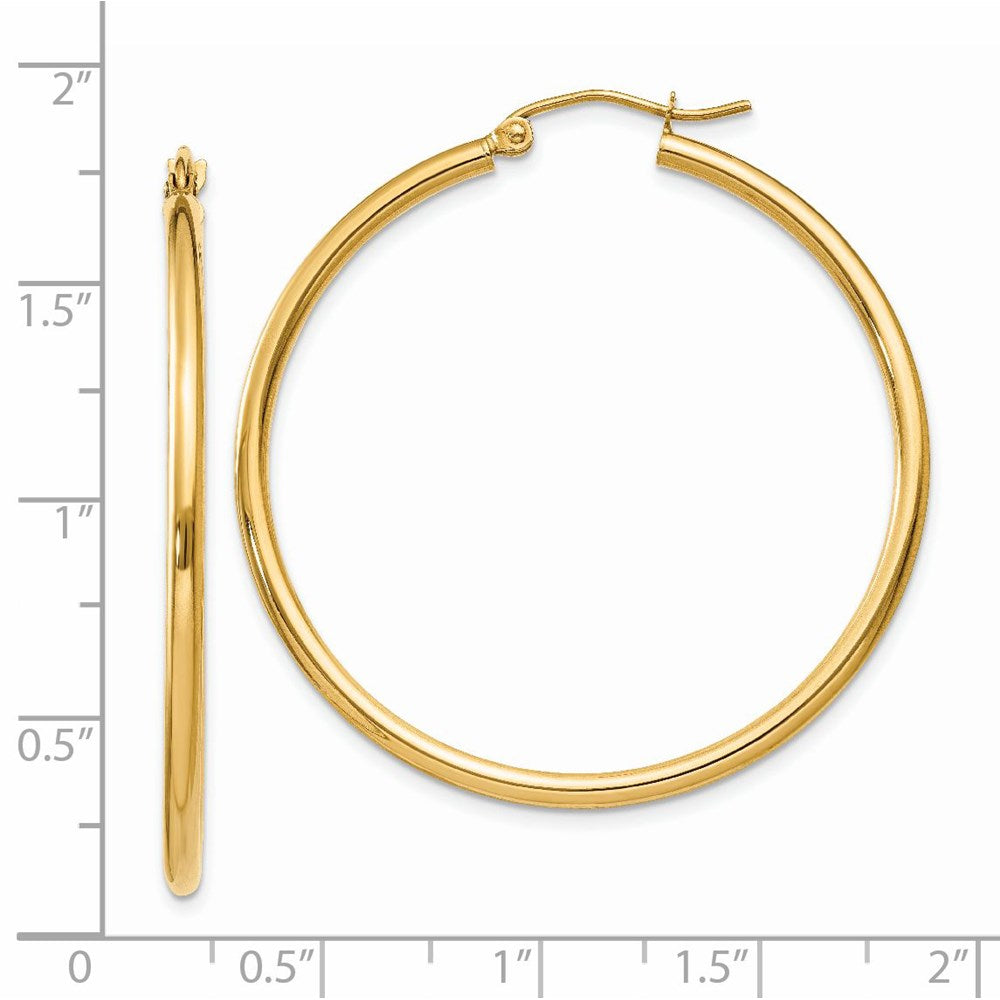 14k Polished 2x40mm Lightweight Tube Hoop Earrings