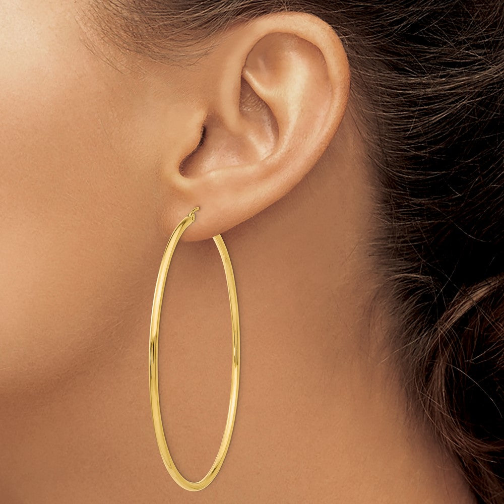 14K Polished 2.5mm Lightweight Tube Hoop Earrings