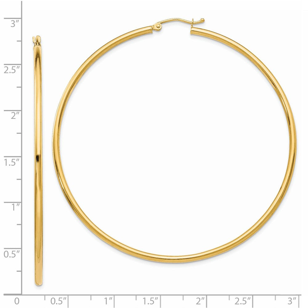 14K Polished 2.5mm Lightweight Tube Hoop Earrings