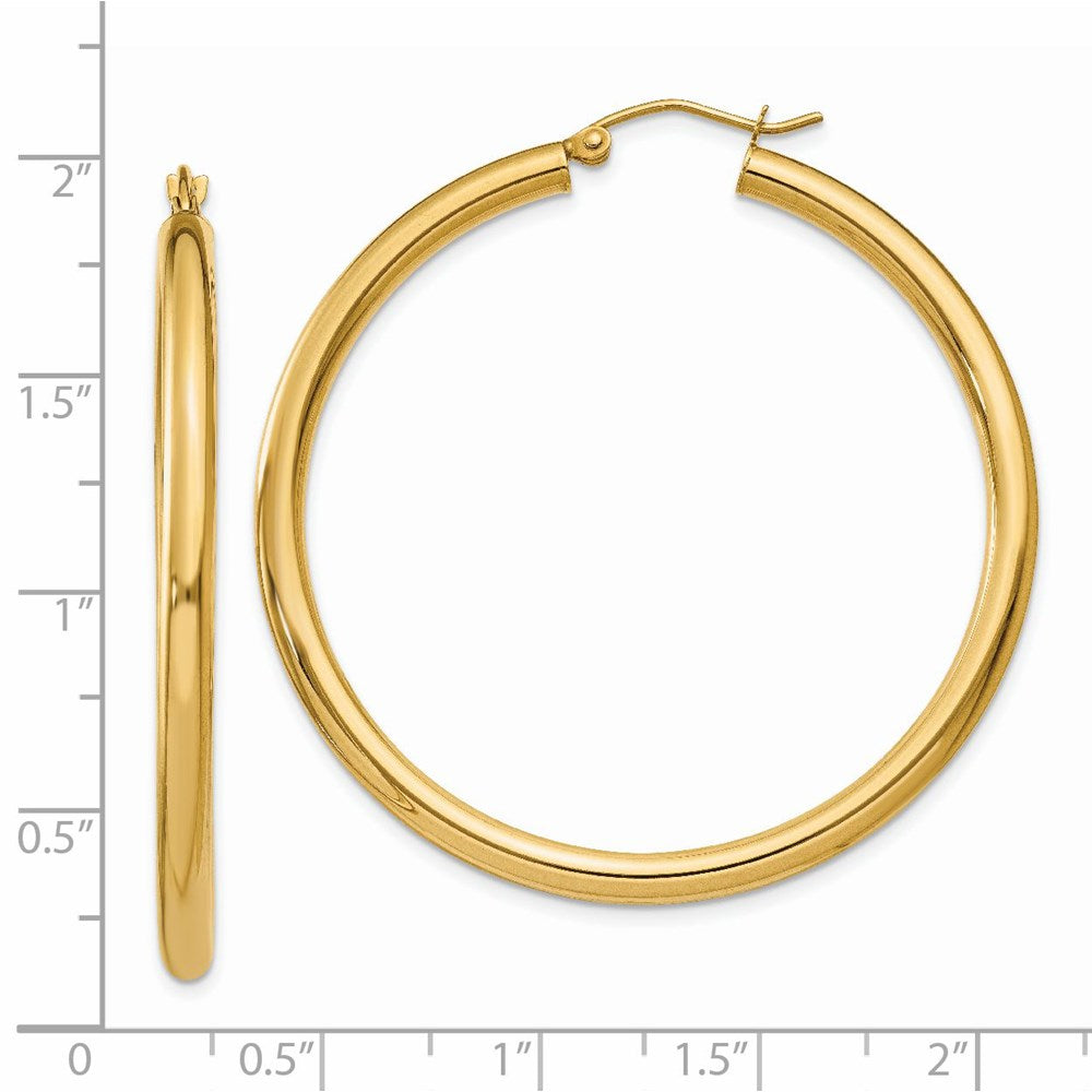 14K Polished 3mm Lightweight Tube Hoop Earrings