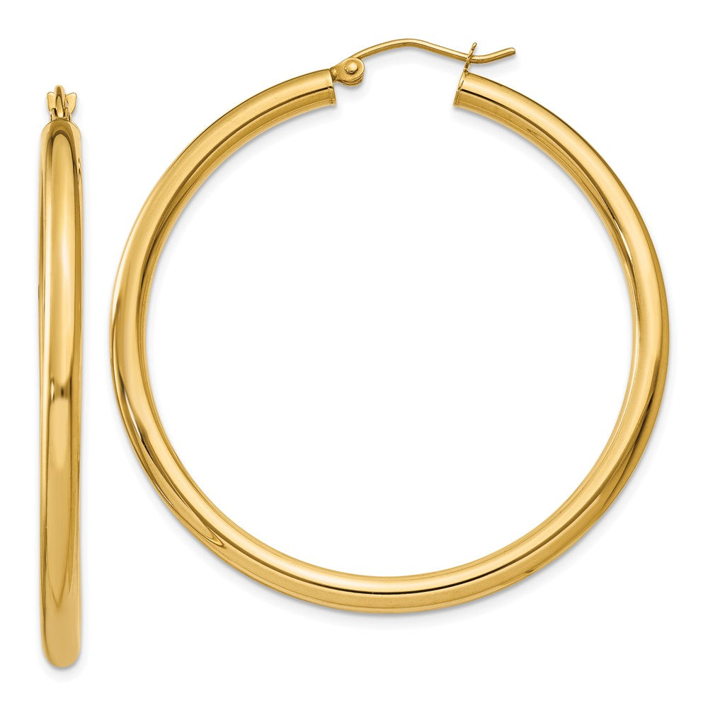 14K Polished 3mm Lightweight Tube Hoop Earrings