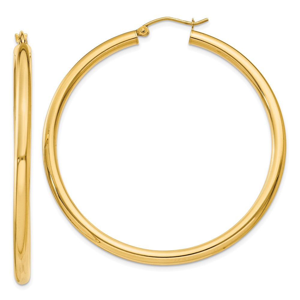 14K Polished 3mm Lightweight Tube Hoop Earrings