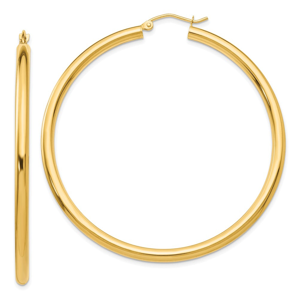 14K Polished 3mm Tube Hoop Earrings