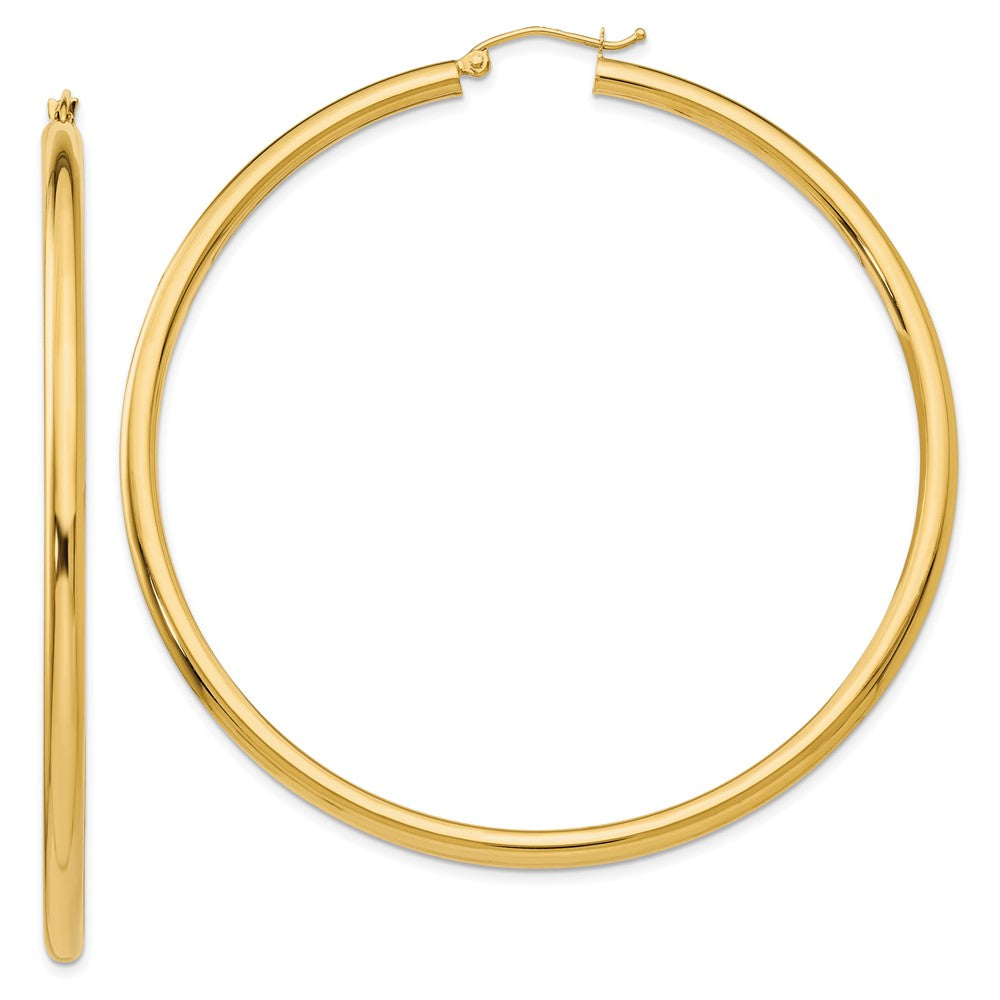 14K Polished 3mm Tube Hoop Earrings