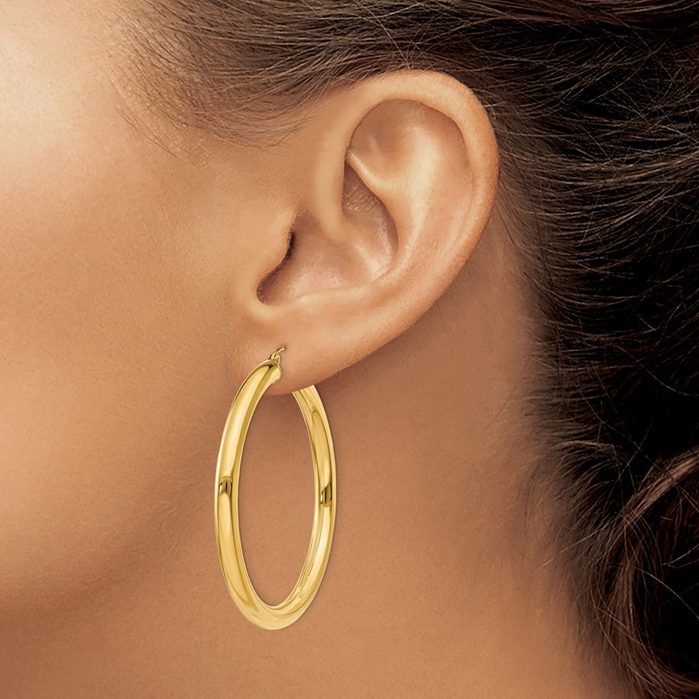 14K Polished 4mm Lightweight Tube Hoop Earrings