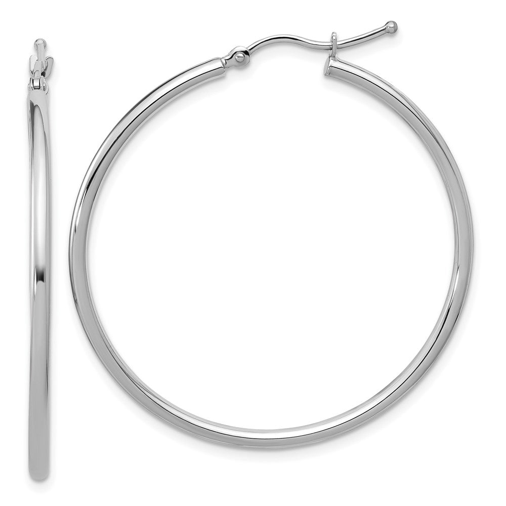 10K White Gold Polished Hinged Hoop Earrings