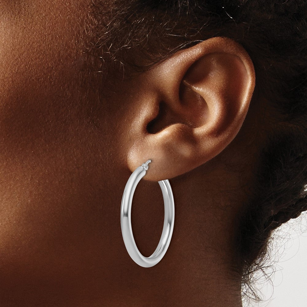 10K White Gold Polished Hinged Hoop Earrings