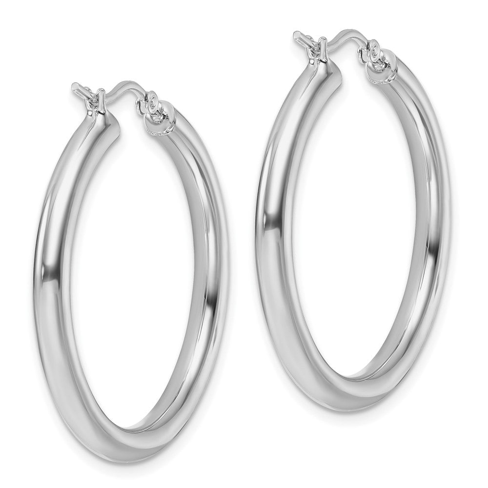 10K White Gold Polished Hinged Hoop Earrings