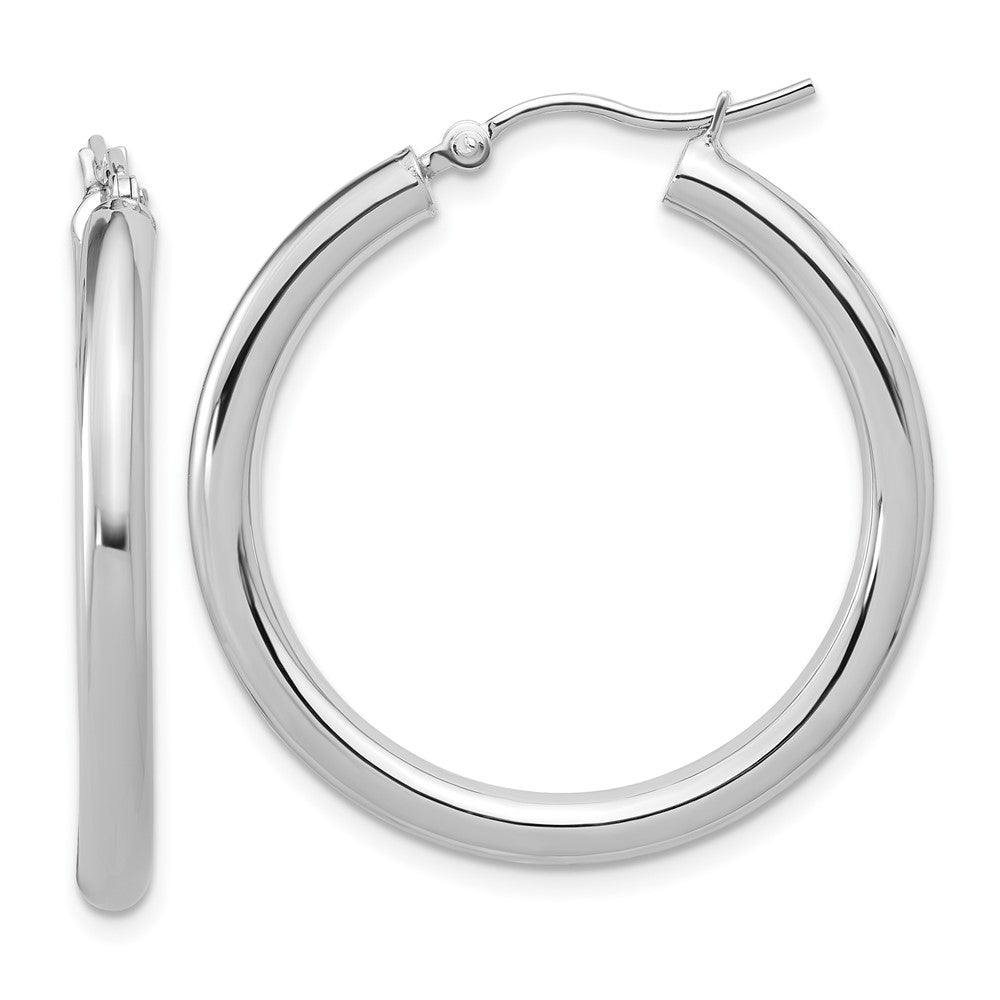 10K White Gold Polished Hinged Hoop Earrings