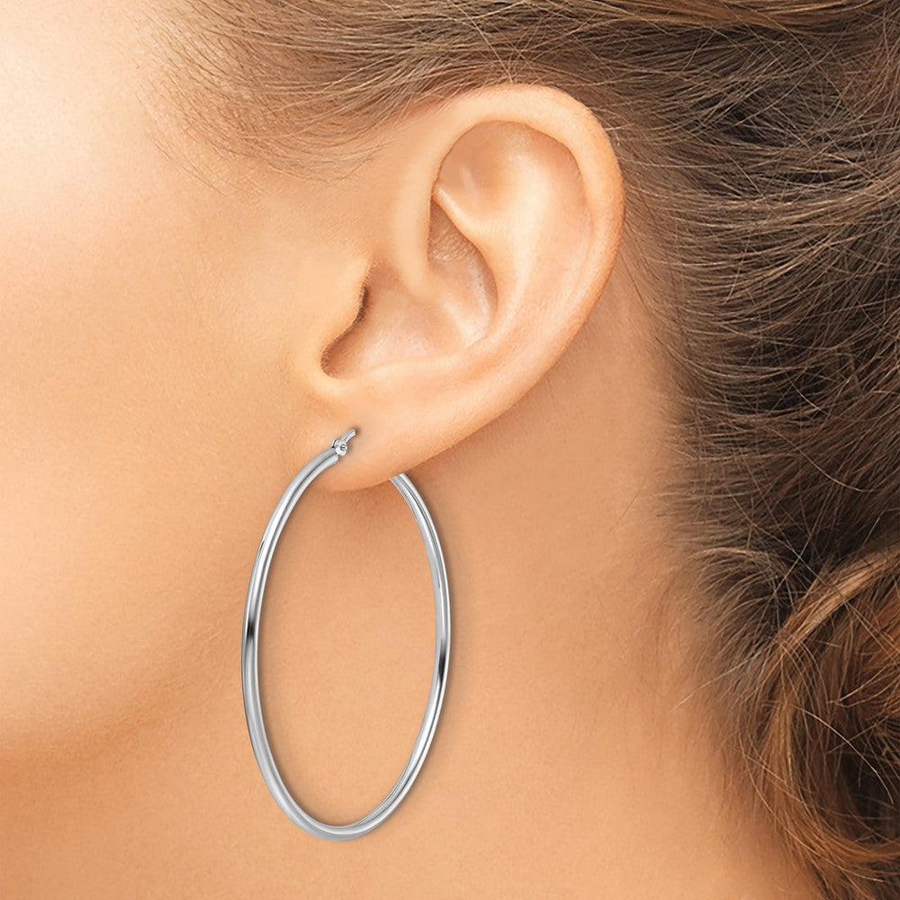 10K White Gold Polished Hinged Hoop Earrings