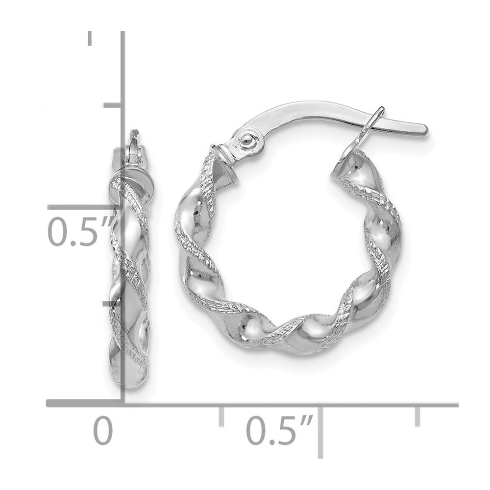 10K White Gold Textured Twisted Hinged Hoop Earrings