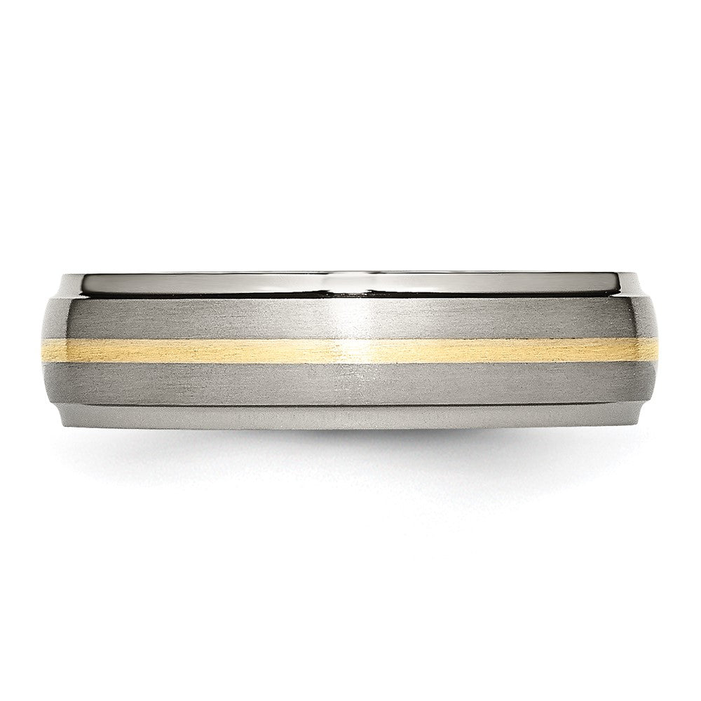 Chisel Titanium Brushed Center with 14k Gold Inlay 6mm Ridged Edge Band