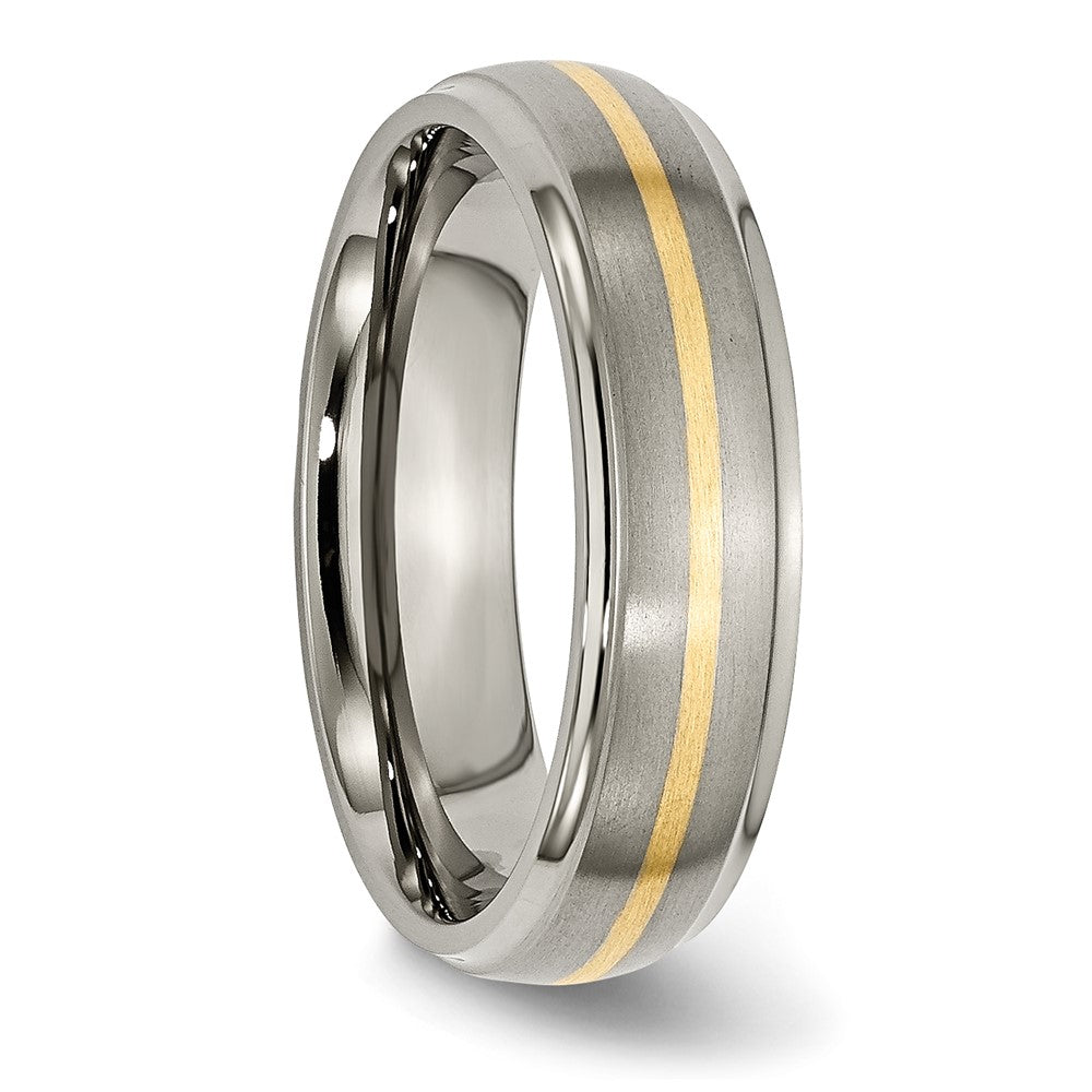 Chisel Titanium Brushed Center with 14k Gold Inlay 6mm Ridged Edge Band