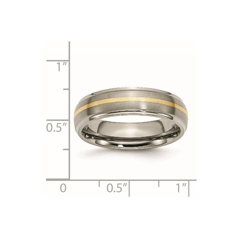 Chisel Titanium Brushed Center with 14k Gold Inlay 6mm Ridged Edge Band